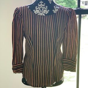NAVY BLUE STRIPED 3/4 SLEEVE ANTHRO BLOUSE